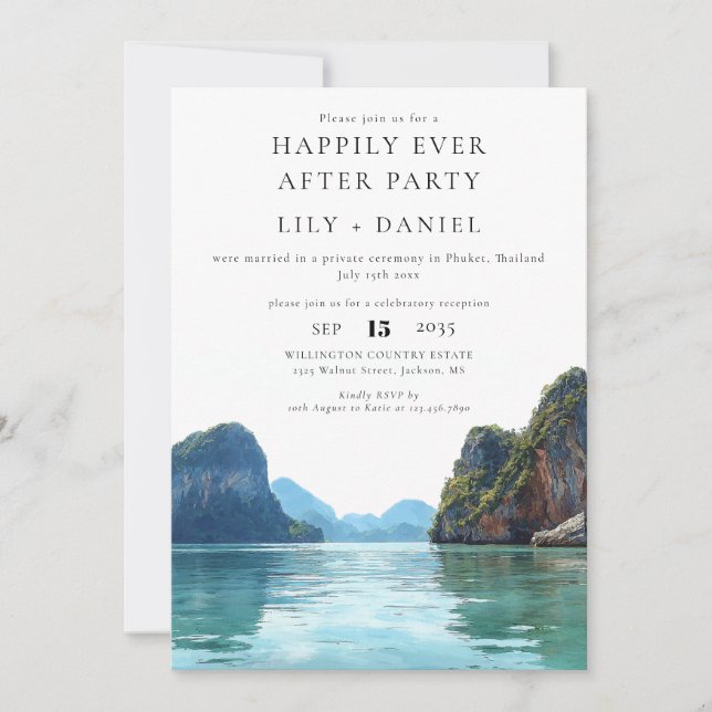 Convites Happily Ever After Phuket Thailand Wedding (Frente)