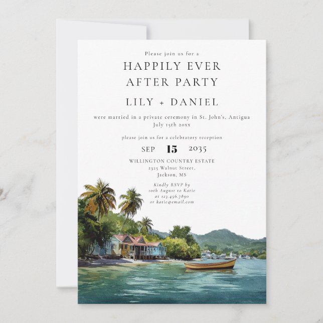 Convites Happily Ever After Tropical Caribbean Wedding (Frente)