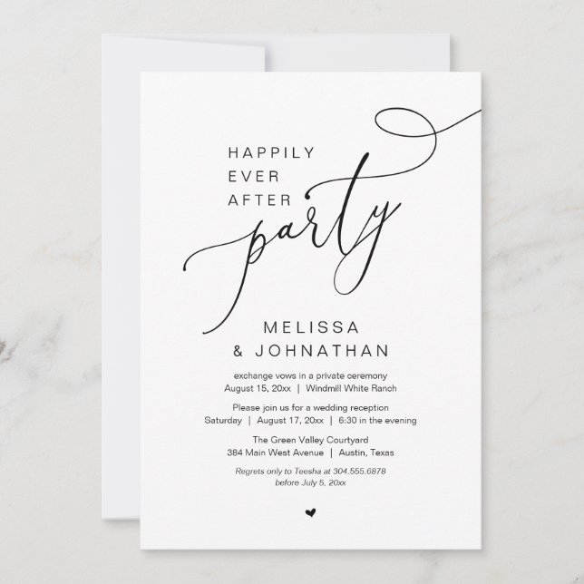 Convites Happily Ever After Wedding Elopement Party (Frente)