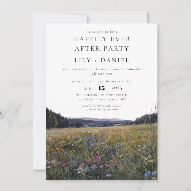 Convites Happily Ever After Wildflowers Floral Wedding (Frente)