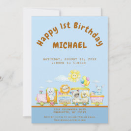 Convites Happy 1st Birthday Train Birthday Party Invitation