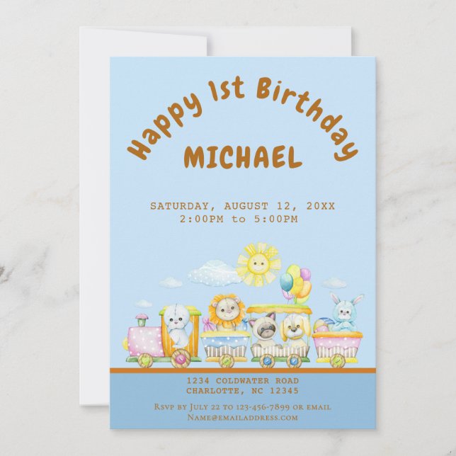Convites Happy 1st Birthday Train Birthday Party Invitation (Frente)