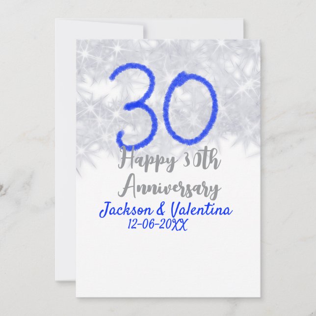 Convites Happy 30th wedding anniversary silver blue glitter (Frente)