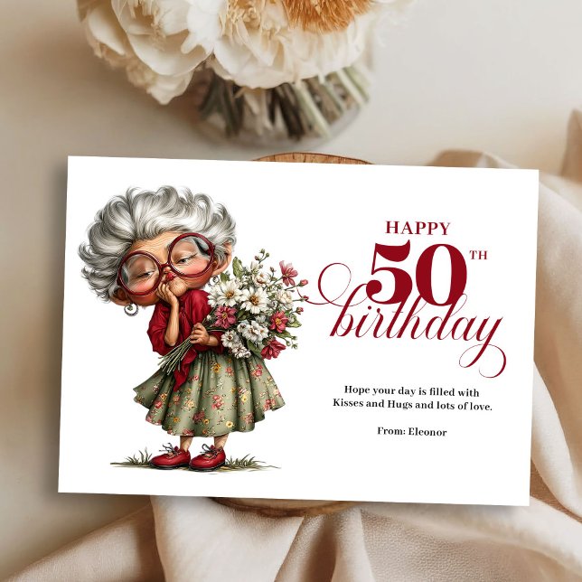Convites Happy 50th quirky woman card fun whimsical humor (Happy 50th quirky woman card fun whimsical humor)
