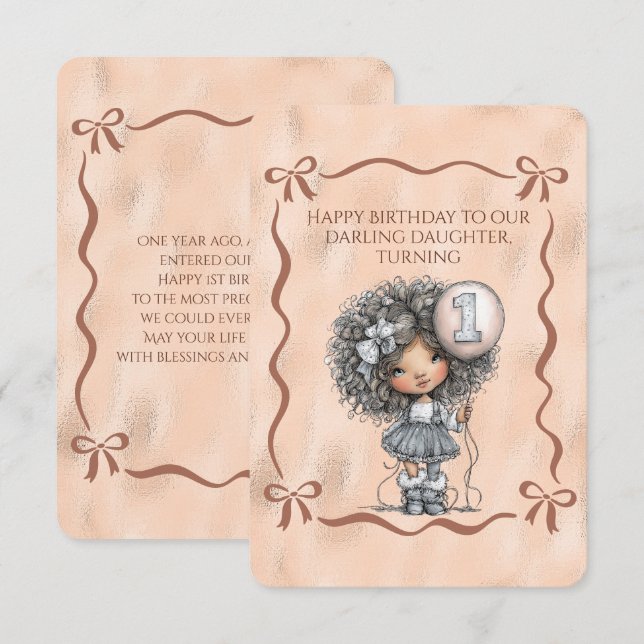 Convites Happy Birthday Darling Daughter Turning 1 (Frente/Verso)