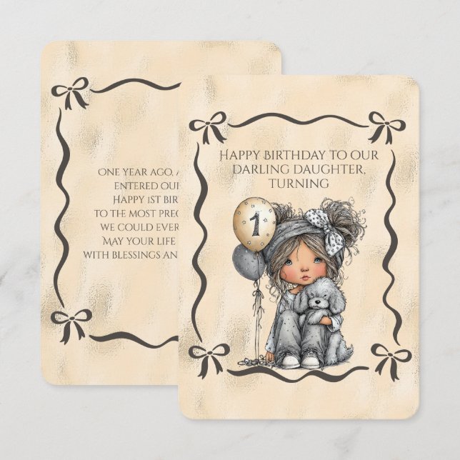 Convites Happy Birthday Darling Daughter Turning 1 (Frente/Verso)