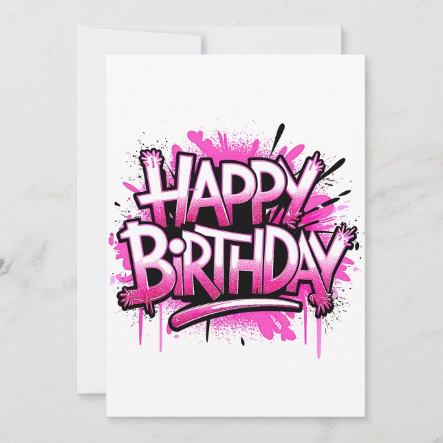 Convites Happy Birthday Graffiti Pink Invitation editable (Frente)