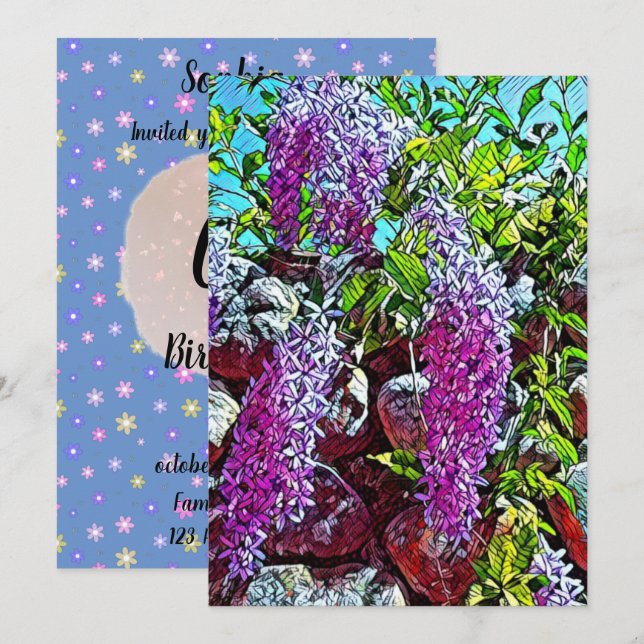 Convites Happy blooming flower (Frente/Verso)
