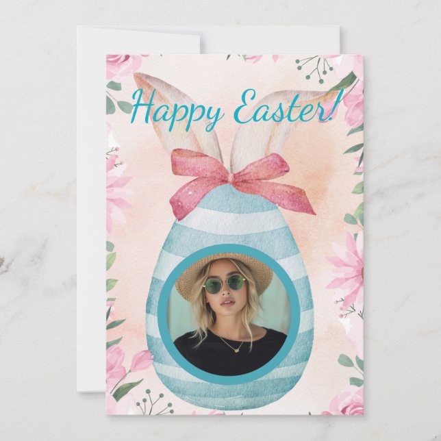 Convites Happy Easter - blue egg with photo option  (Frente)