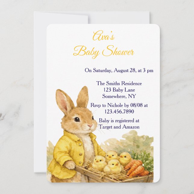 Convites Happy Easter Bunny Rabbit Baby Shower Invitation (Verso)