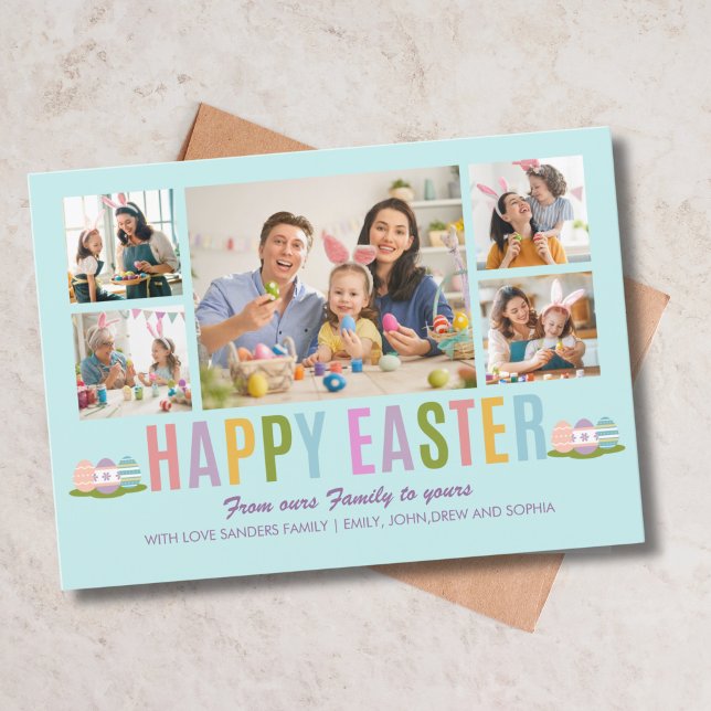 Convites Happy Easter Family Photo Collage Blue (Criador carregado)