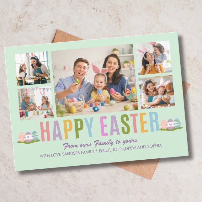 Convites Happy Easter Family Photo Collage Green (Criador carregado)