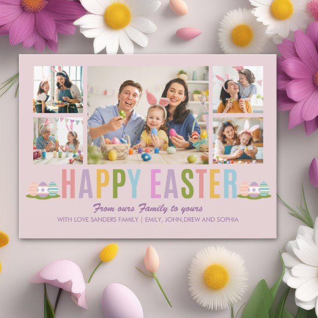 Convites Happy Easter Family Photo Collage Pink (Criador carregado)