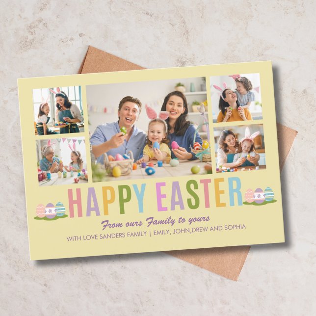 Convites Happy Easter Family Photo Collage Yellow (Criador carregado)