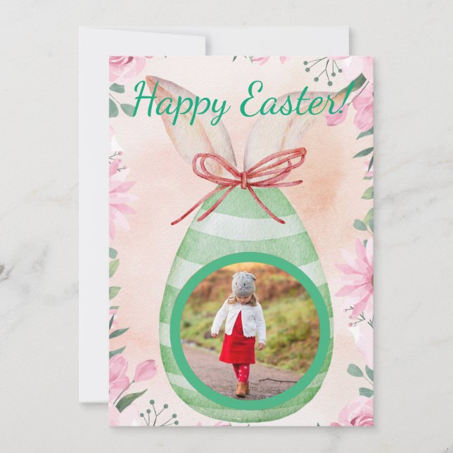 Convites Happy Easter- green egg with photo Invitation (Frente)
