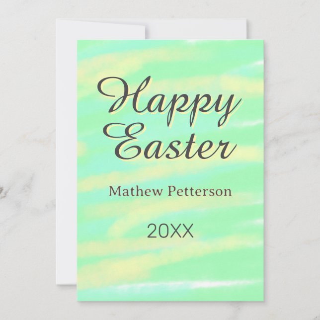 Convites Happy Easter green yellow pastel gray name year  (Frente)