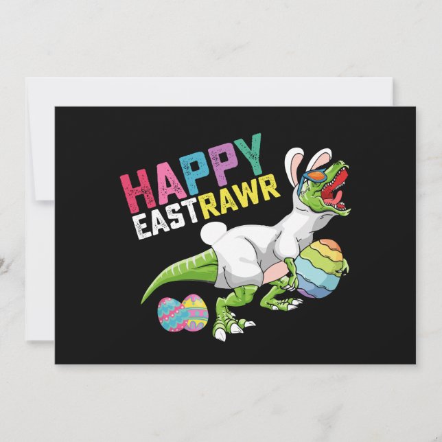 Convites Happy Eastrawawr T Rex Dinosaur Easter Bunny Egg (Frente)
