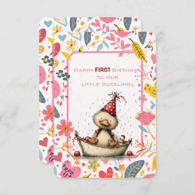 Convites Happy First Birthday Our Little Duckling (Frente/Verso)