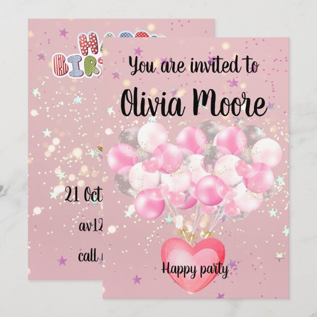 Convites Happy glitter magic baby sweet (Frente/Verso)