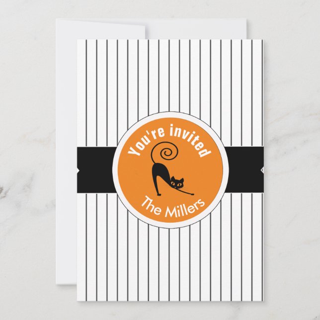 Convites Happy Halloween Black Cat & Stripes ID686 (Frente)