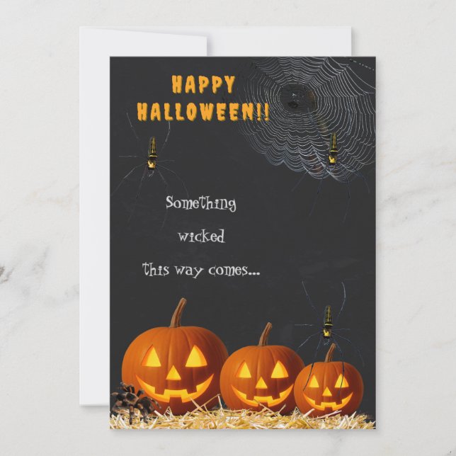 Convites Happy Halloween Card | Spooky Pumpkin & Spiders (Frente)