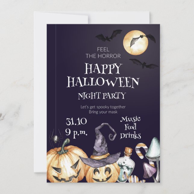 Convites Happy Halloween Night Party Invitation (Frente)