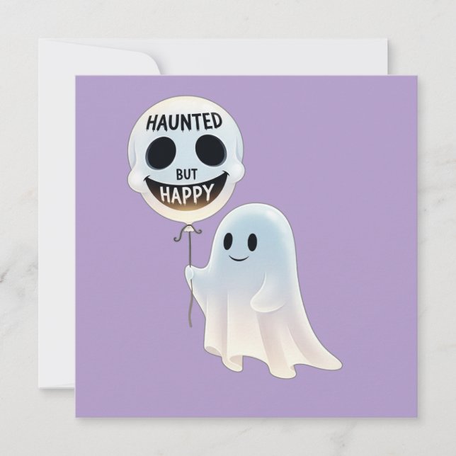 Convites Happy Kawaii Ghost with Skull Balloon (Frente)