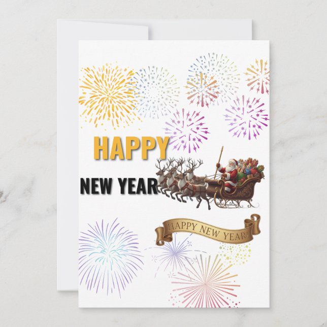 Convites Happy New Year 2026 – Fireworks & Santa Sleigh Gre (Frente)