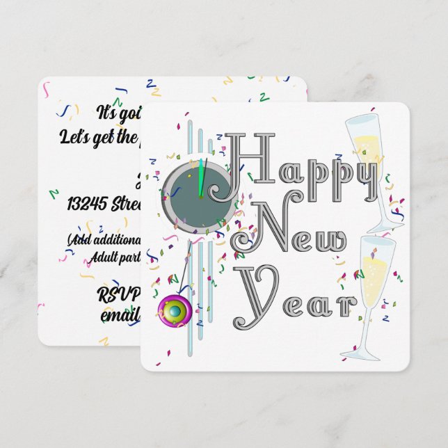 Convites HAPPY NEW YEAR! Champagne Countdown (Frente/Verso)