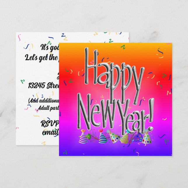 Convites HAPPY NEW YEAR! Text Image (Frente/Verso)