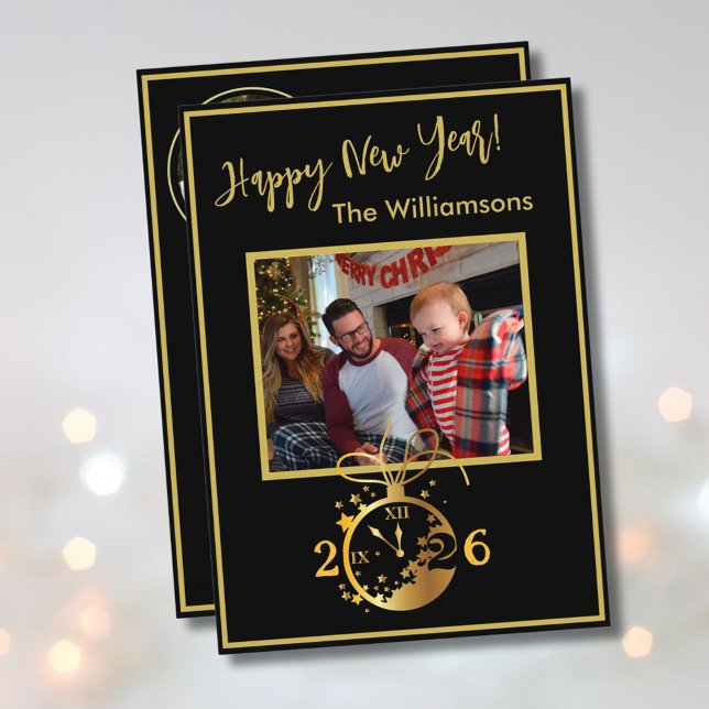 Convites Happy New Year's 4 Photo Clock Card (Criador carregado)