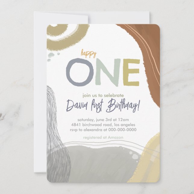 Convites Happy One First Birthday boy Invitation (Frente)