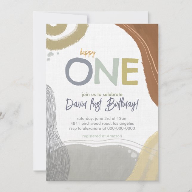 Convites Happy One First Birthday boy Invitation (Frente)