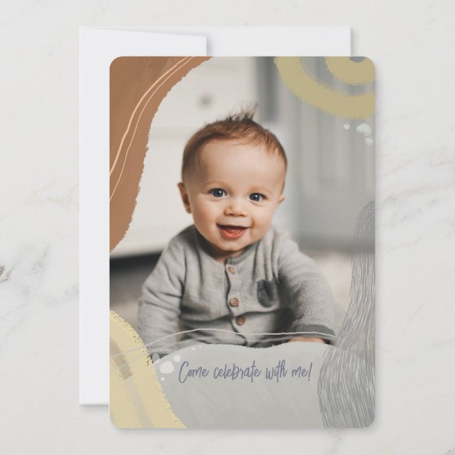 Convites Happy One First Birthday Photo boy Invitation (Verso)