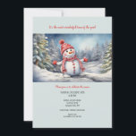 Convites Happy Snowman<br><div class="desc">Um convite para neve, tema do inverno, com um sorridente boneco de neve vestido de chapéu e cachecol. Adequado para a maior parte das suas comemorações de inverno. (Imagem por Pix). O cartão é fácil de personalizar com o seu texto, fonte e cor da fonte. Não exatamente o que você...</div>