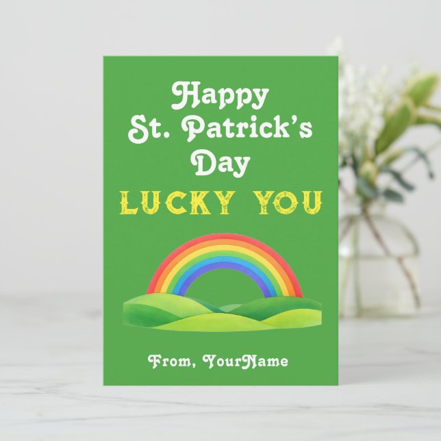 Convites Happy St. Patrick's Day Rainbow Greeting Card (Em pé/Frente)