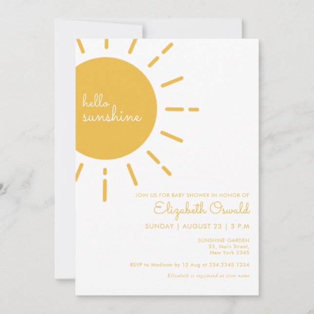 Convites Happy Yellow Hello Sunshine Chá de fraldas (Frente)