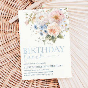 Convites Hargrove Blue Floral Birthday Lunch