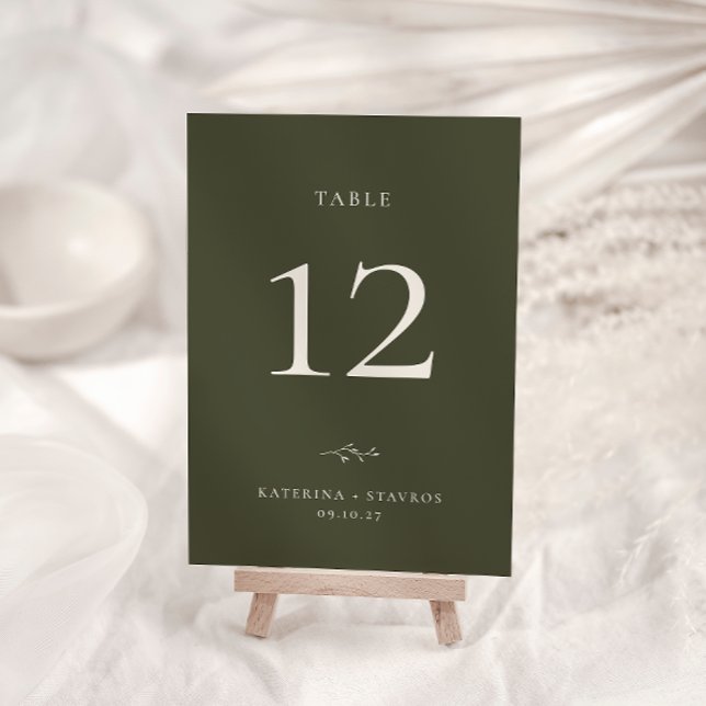 Convites HARMONY Olive Green Table Number Card (Criador carregado)