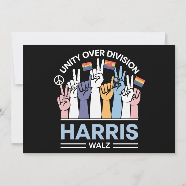 Convites Harris Walz Walz 2024 Unity Over Division (Frente)