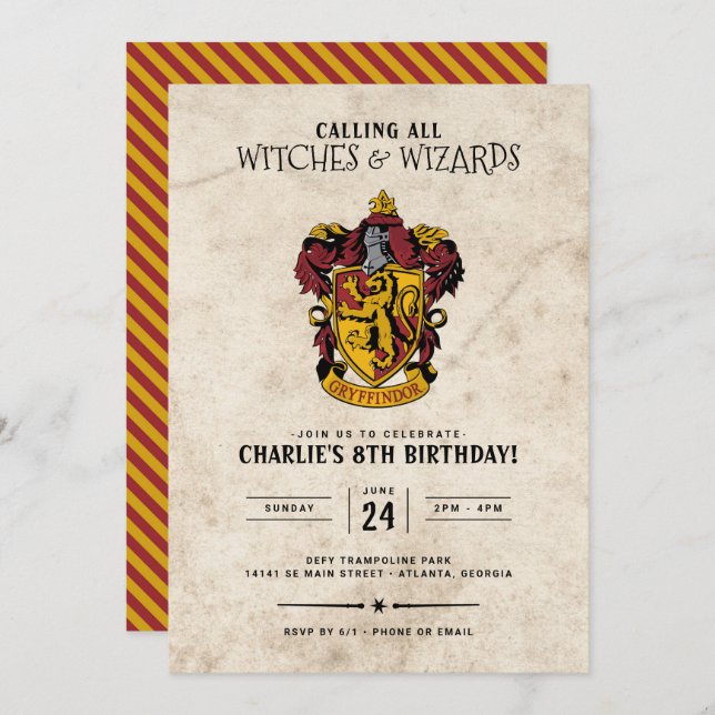 Convites Harry Potter Birthday | Gryffindor (Frente/Verso)
