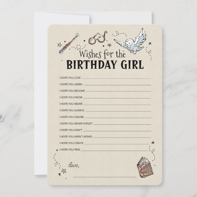 Convites Harry Potter - Desejos para a Garota de Aniversári (Frente)