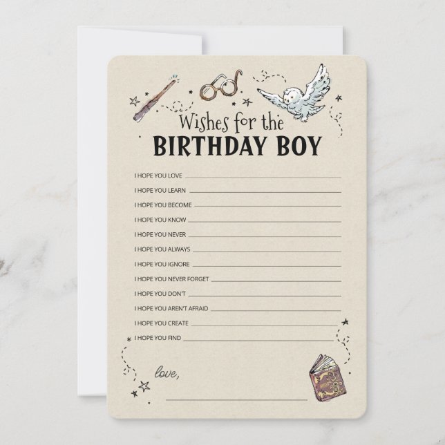 Convites Harry Potter - Desejos para o Menino do Aniversári (Frente)