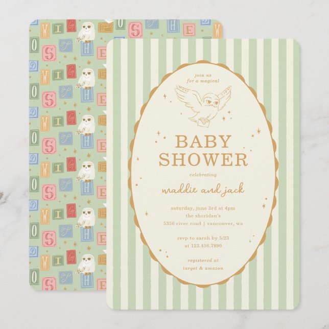 Convites Harry Potter Hedwig Gender Neutral Baby Shower (Frente/Verso)