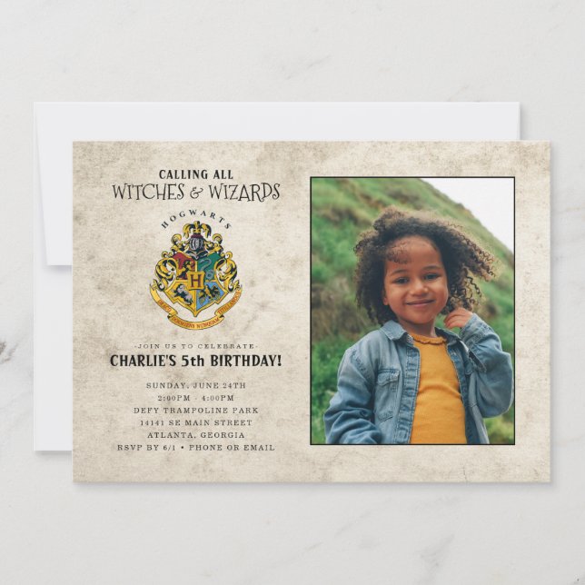 Convites Harry Potter Hogwarts Crest Birthday - Foto (Frente)
