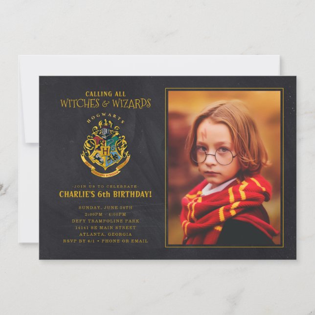 Convites Harry Potter Hogwarts Crest Birthday - Foto (Frente)