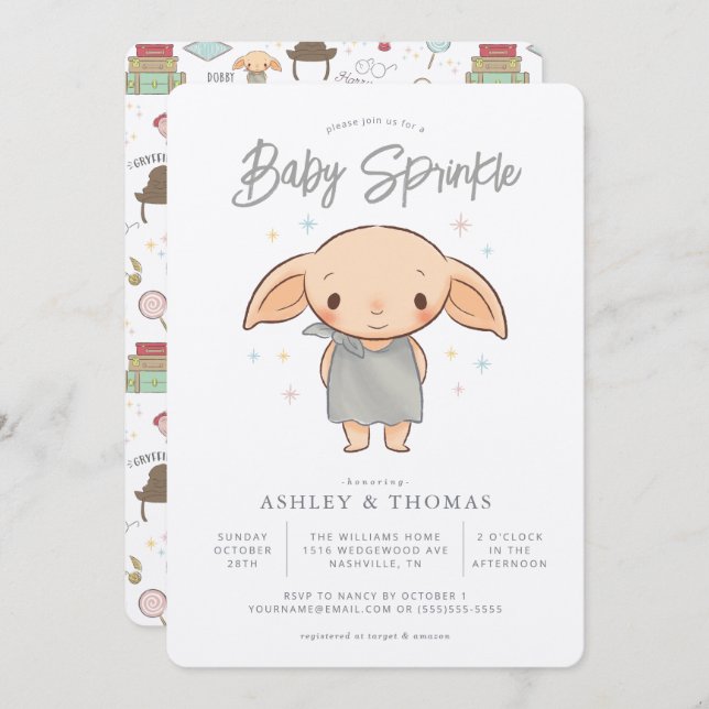 Convites Harry Potter simples - Dobby Baby Sprinkle (Frente/Verso)