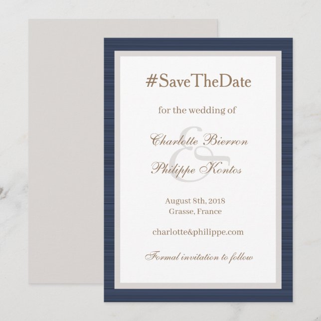 Convites Hashtag Moderno Azul Branco E Comercial Save The D (Frente/Verso)
