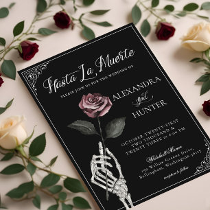 Convites Hasta La Muerte Skeleton Rosa até Casamento da Mor