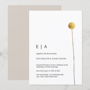 Convites Haste Minimalista Flor de Caule Amarelo Aquarela